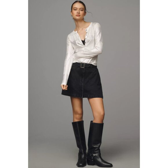 Anthropologie Pilcro The Andie Ribbed Henley Top Shimmer Edition L - Picture 4 of 10